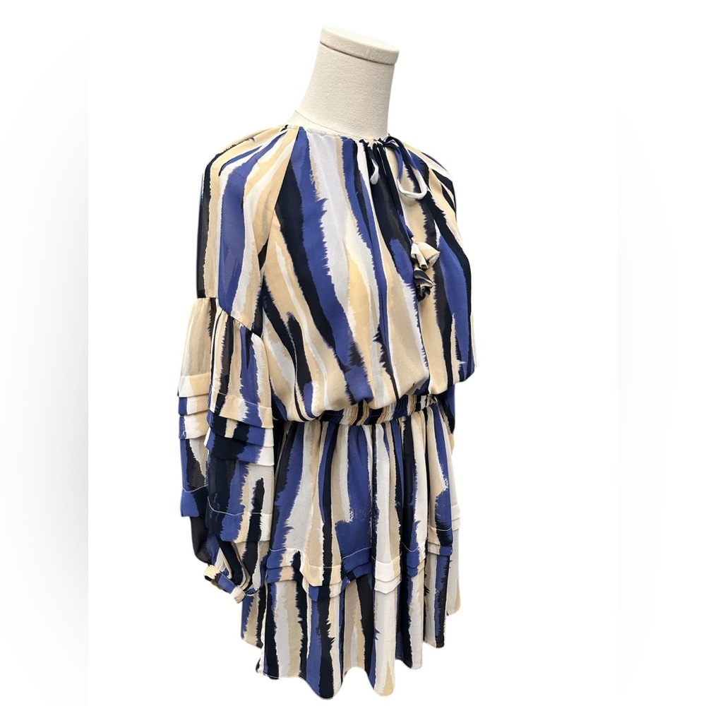 MISA LOS ANGELES Karlina Striped Dress Blue Tan White Women Size Small $410 MSRP - Picture 5 of 7